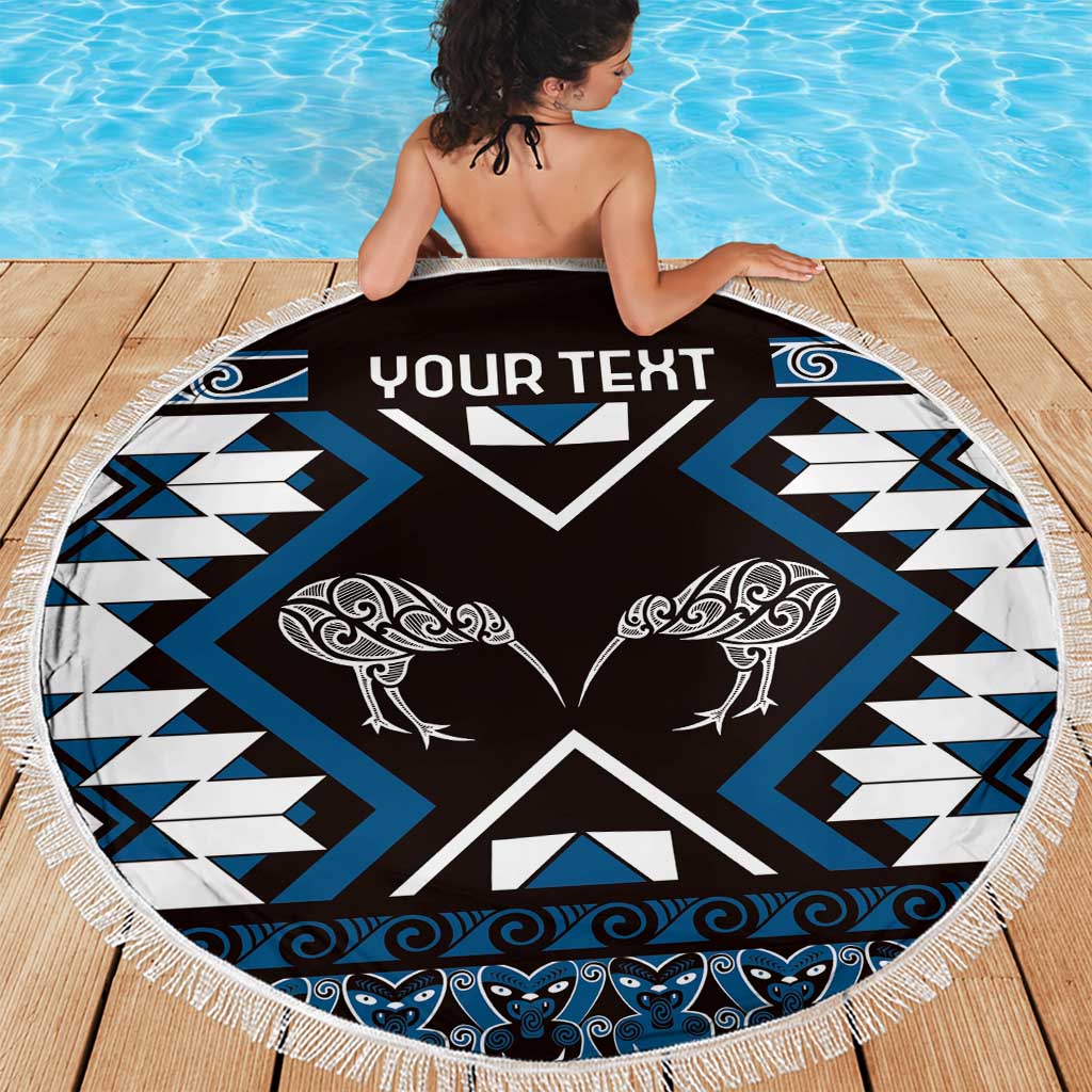 Personalised Taniko Motifs Aotearoa Beach Blanket Waitangi Kowhaiwhai Kiwi - Blue LT7 - Polynesian Pride