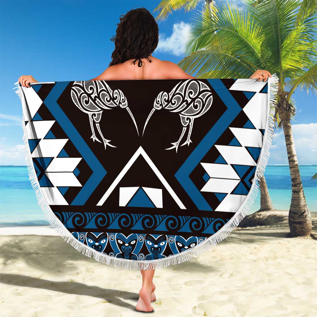 Personalised Taniko Motifs Aotearoa Beach Blanket Waitangi Kowhaiwhai Kiwi - Blue LT7 - Polynesian Pride