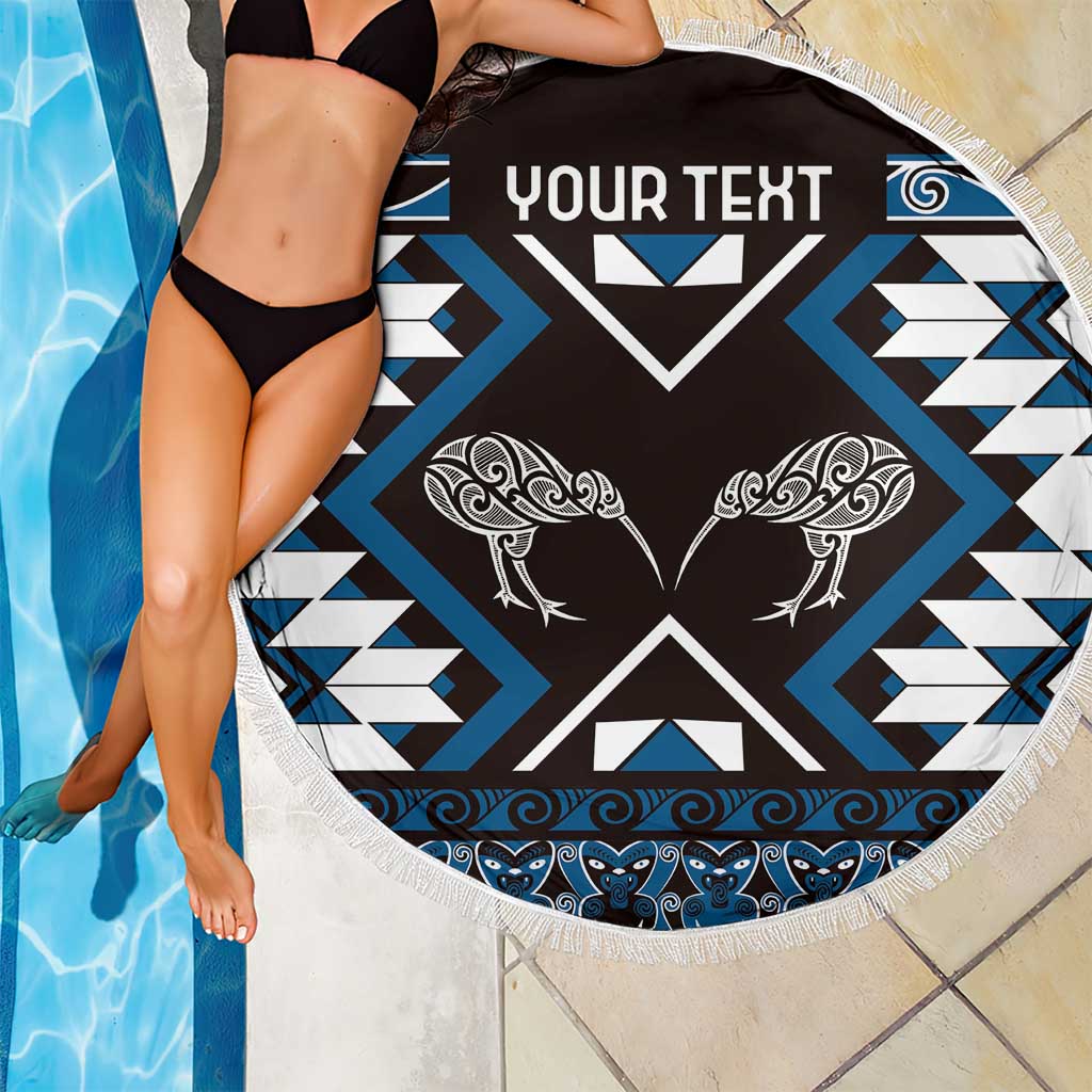 Personalised Taniko Motifs Aotearoa Beach Blanket Waitangi Kowhaiwhai Kiwi - Blue LT7 - Polynesian Pride