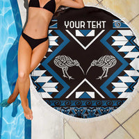 Personalised Taniko Motifs Aotearoa Beach Blanket Waitangi Kowhaiwhai Kiwi - Blue LT7 - Polynesian Pride