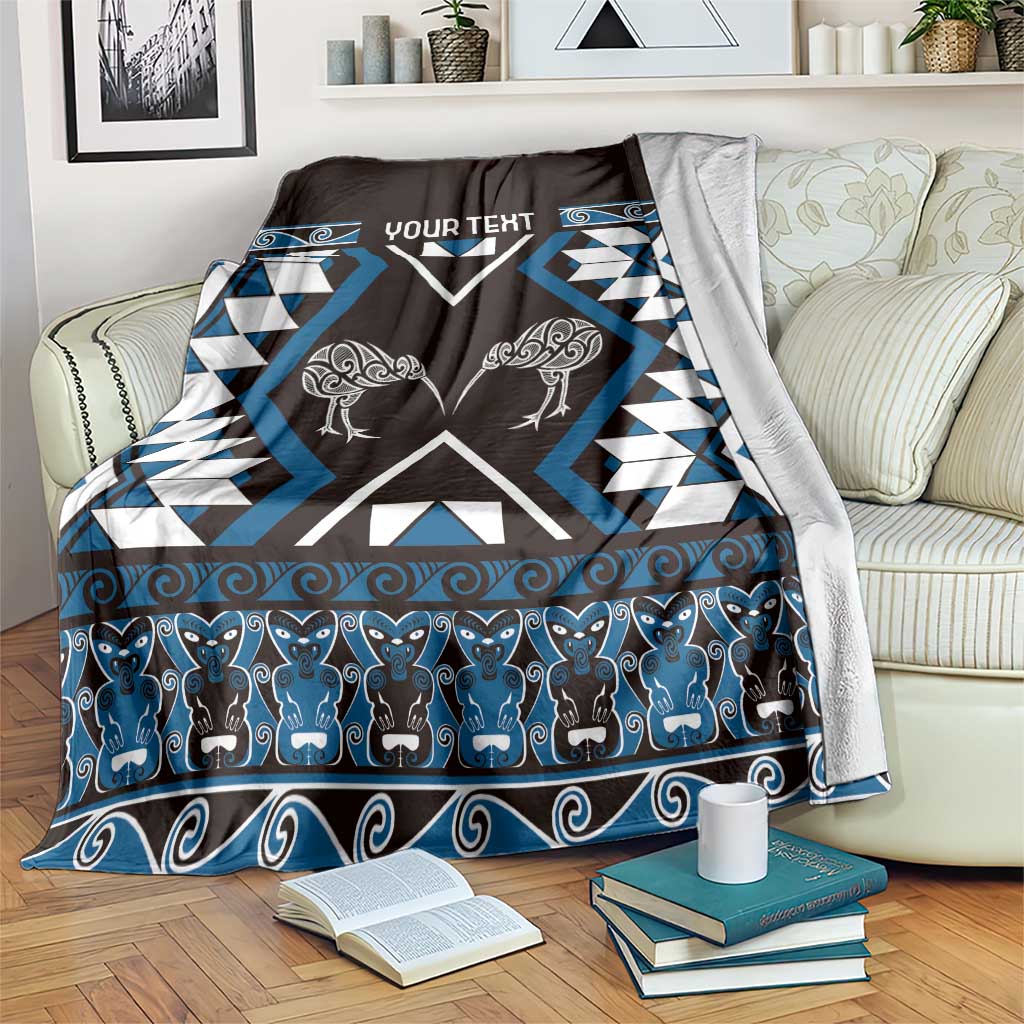 Personalised Taniko Motifs Aotearoa Blanket Waitangi Kowhaiwhai Kiwi - Blue