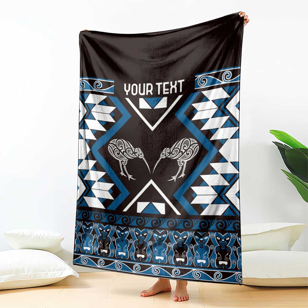 Personalised Taniko Motifs Aotearoa Blanket Waitangi Kowhaiwhai Kiwi - Blue LT7 - Polynesian Pride