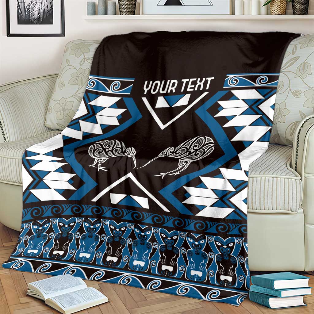 Personalised Taniko Motifs Aotearoa Blanket Waitangi Kowhaiwhai Kiwi - Blue LT7 - Polynesian Pride