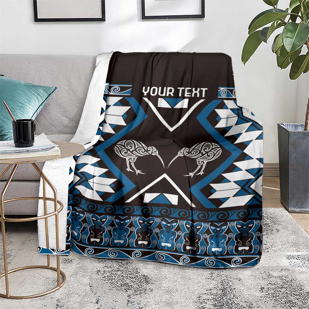 Personalised Taniko Motifs Aotearoa Blanket Waitangi Kowhaiwhai Kiwi - Blue LT7 - Polynesian Pride