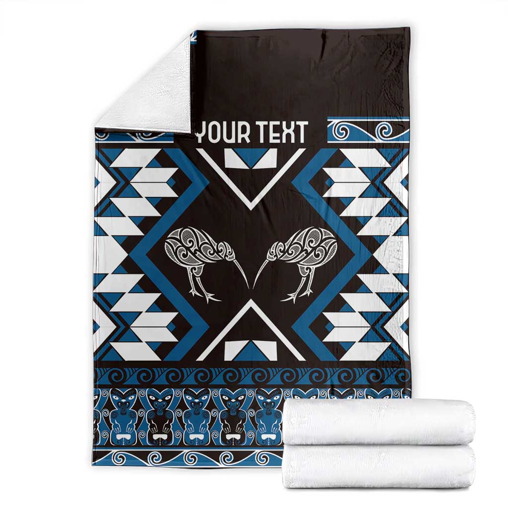 Personalised Taniko Motifs Aotearoa Blanket Waitangi Kowhaiwhai Kiwi - Blue LT7 - Polynesian Pride