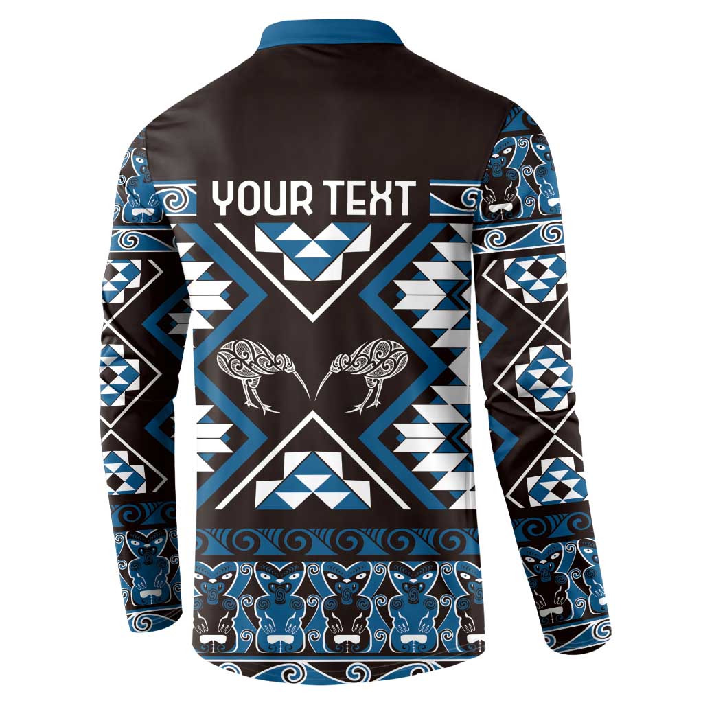 Personalised Taniko Motifs Aotearoa Button Sweatshirt Waitangi Kowhaiwhai Kiwi - Blue LT7 - Polynesian Pride