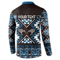Personalised Taniko Motifs Aotearoa Button Sweatshirt Waitangi Kowhaiwhai Kiwi - Blue LT7 - Polynesian Pride