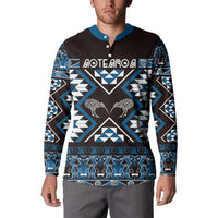 Personalised Taniko Motifs Aotearoa Button Sweatshirt Waitangi Kowhaiwhai Kiwi - Blue LT7 - Polynesian Pride