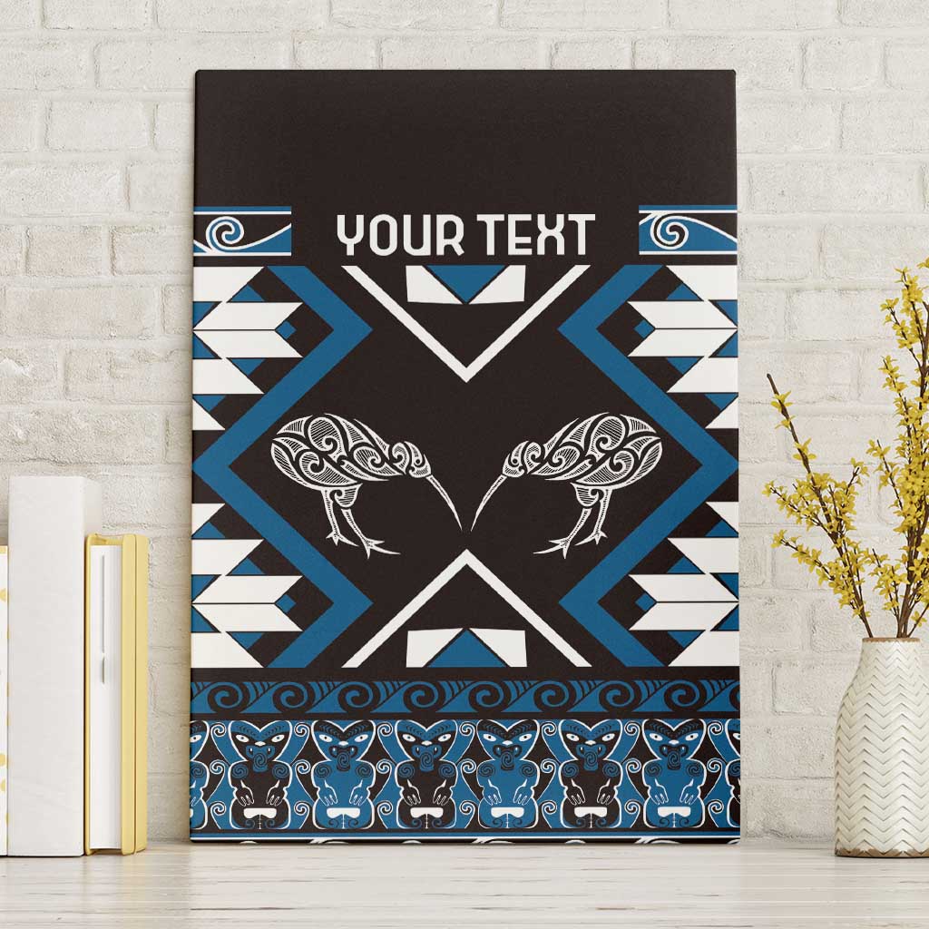 Personalised Taniko Motifs Aotearoa Canvas Wall Art Waitangi Kowhaiwhai Kiwi - Blue