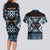 Personalised Taniko Motifs Aotearoa Couples Matching Long Sleeve Bodycon Dress and Hawaiian Shirt Waitangi Kowhaiwhai Kiwi - Blue