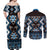 Personalised Taniko Motifs Aotearoa Couples Matching Off Shoulder Maxi Dress and Long Sleeve Button Shirt Waitangi Kowhaiwhai Kiwi - Blue