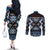 Personalised Taniko Motifs Aotearoa Couples Matching Off The Shoulder Long Sleeve Dress and Long Sleeve Button Shirt Waitangi Kowhaiwhai Kiwi - Blue