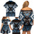 Personalised Taniko Motifs Aotearoa Family Matching Off Shoulder Short Dress and Hawaiian Shirt Waitangi Kowhaiwhai Kiwi - Blue