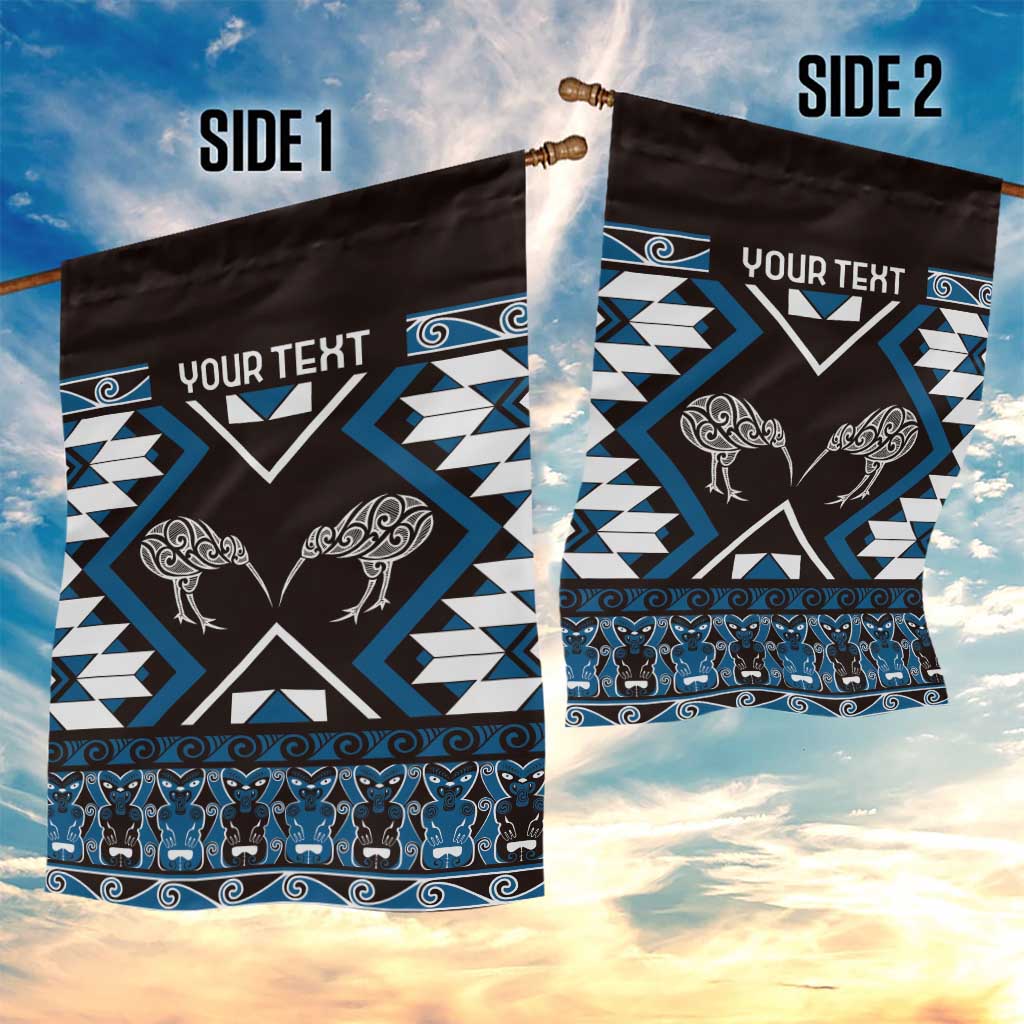 Personalised Taniko Motifs Aotearoa Garden Flag Waitangi Kowhaiwhai Kiwi - Blue LT7 - Polynesian Pride
