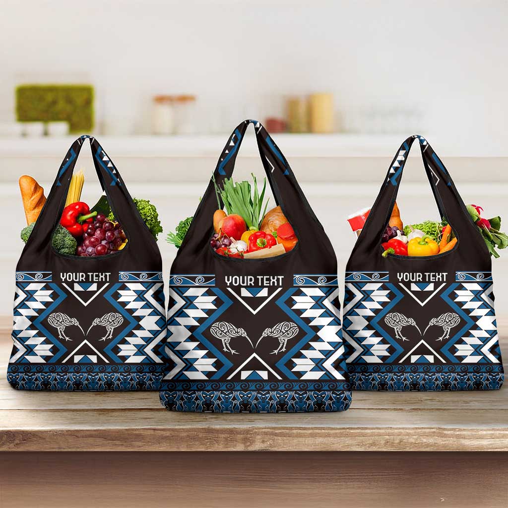 Personalised Taniko Motifs Aotearoa Grocery Bag Waitangi Kowhaiwhai Kiwi - Blue