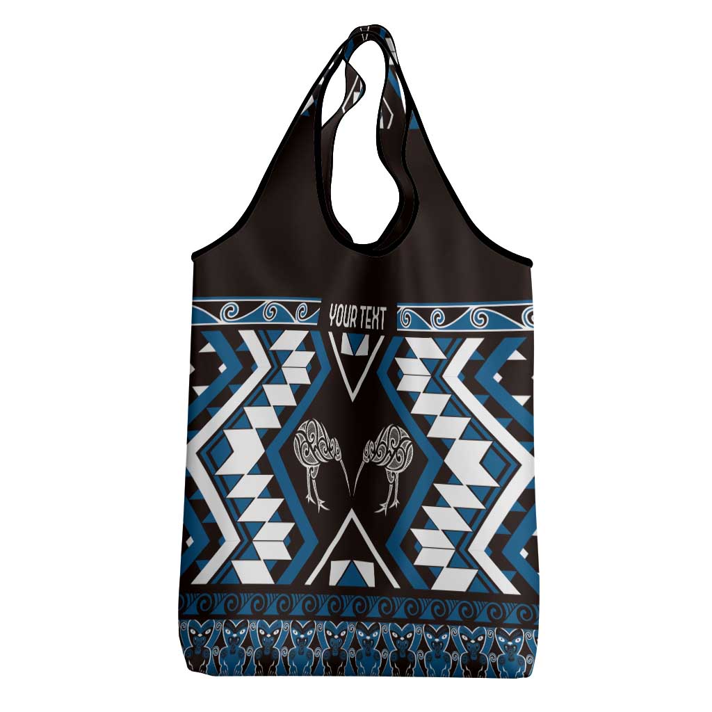 Personalised Taniko Motifs Aotearoa Grocery Bag Waitangi Kowhaiwhai Kiwi - Blue