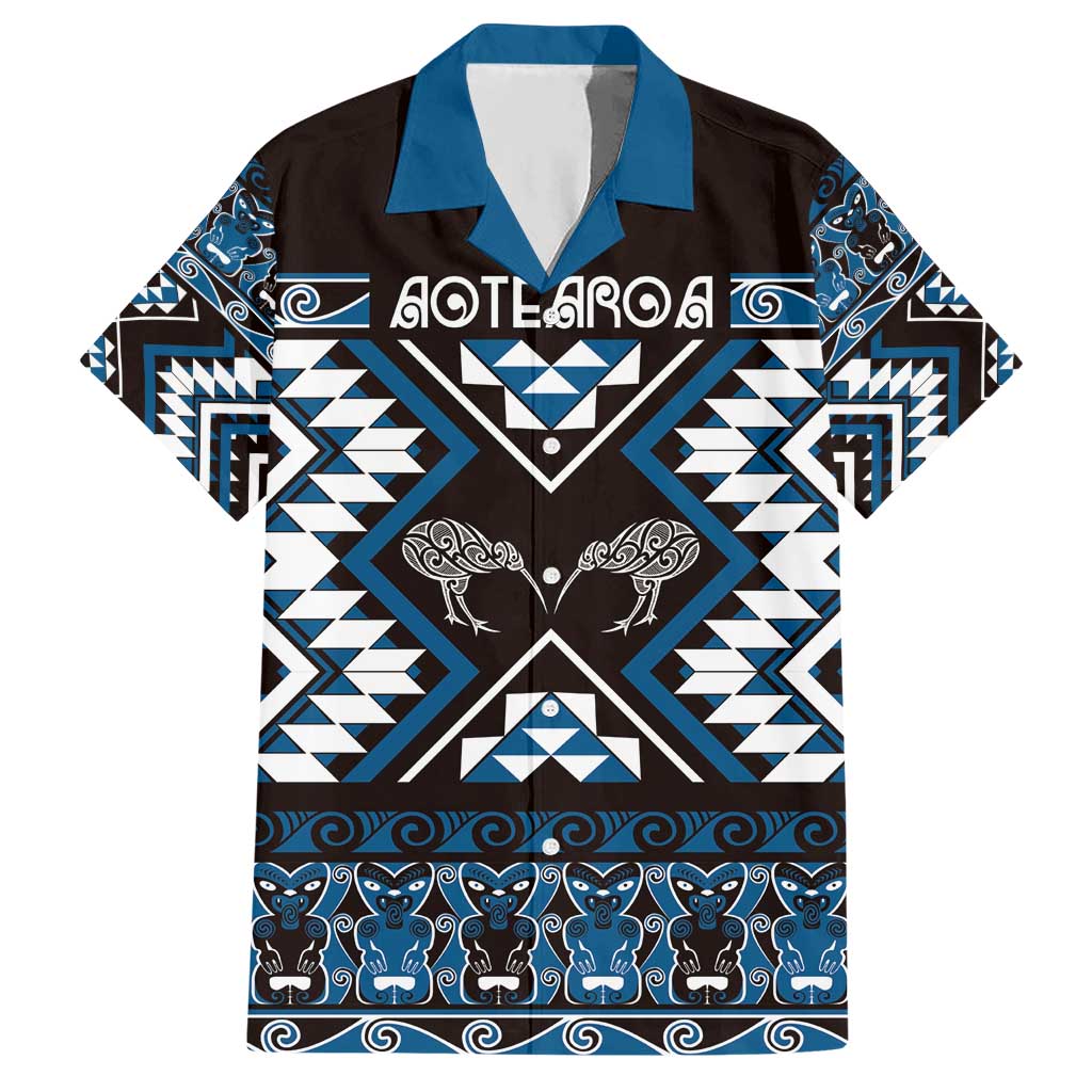 Personalised Taniko Motifs Aotearoa Hawaiian Shirt Waitangi Kowhaiwhai Kiwi - Blue