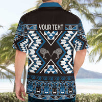 Personalised Taniko Motifs Aotearoa Hawaiian Shirt Waitangi Kowhaiwhai Kiwi - Blue LT7 - Polynesian Pride