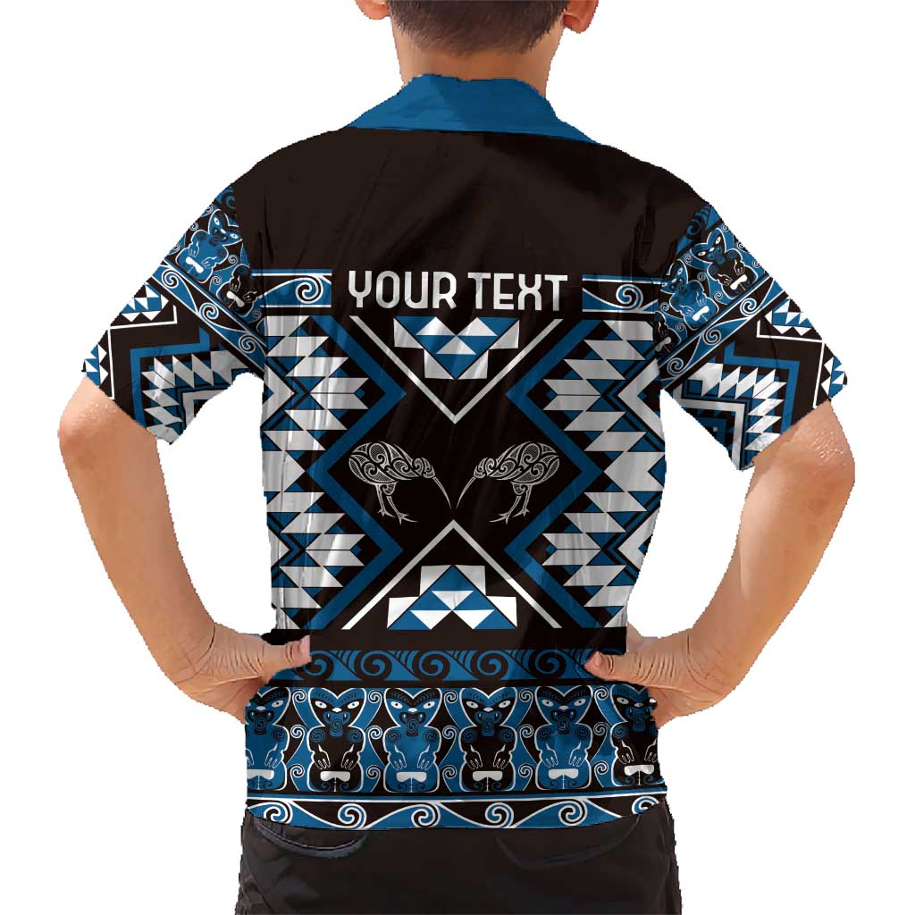 Personalised Taniko Motifs Aotearoa Hawaiian Shirt Waitangi Kowhaiwhai Kiwi - Blue LT7 - Polynesian Pride