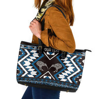 Personalised Taniko Motifs Aotearoa Leather Tote Bag Waitangi Kowhaiwhai Kiwi - Blue LT7 Blue - Polynesian Pride