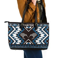 Personalised Taniko Motifs Aotearoa Leather Tote Bag Waitangi Kowhaiwhai Kiwi - Blue LT7 - Polynesian Pride