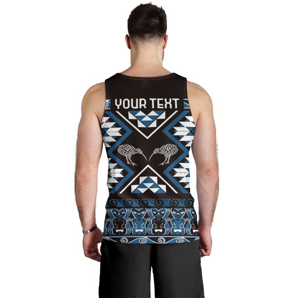 Personalised Taniko Motifs Aotearoa Men Tank Top Waitangi Kowhaiwhai Kiwi - Blue LT7 - Polynesian Pride
