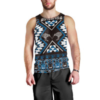 Personalised Taniko Motifs Aotearoa Men Tank Top Waitangi Kowhaiwhai Kiwi - Blue LT7 - Polynesian Pride