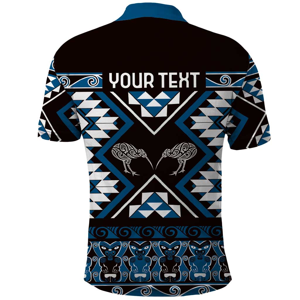 Personalised Taniko Motifs Aotearoa Polo Shirt Waitangi Kowhaiwhai Kiwi - Blue LT7