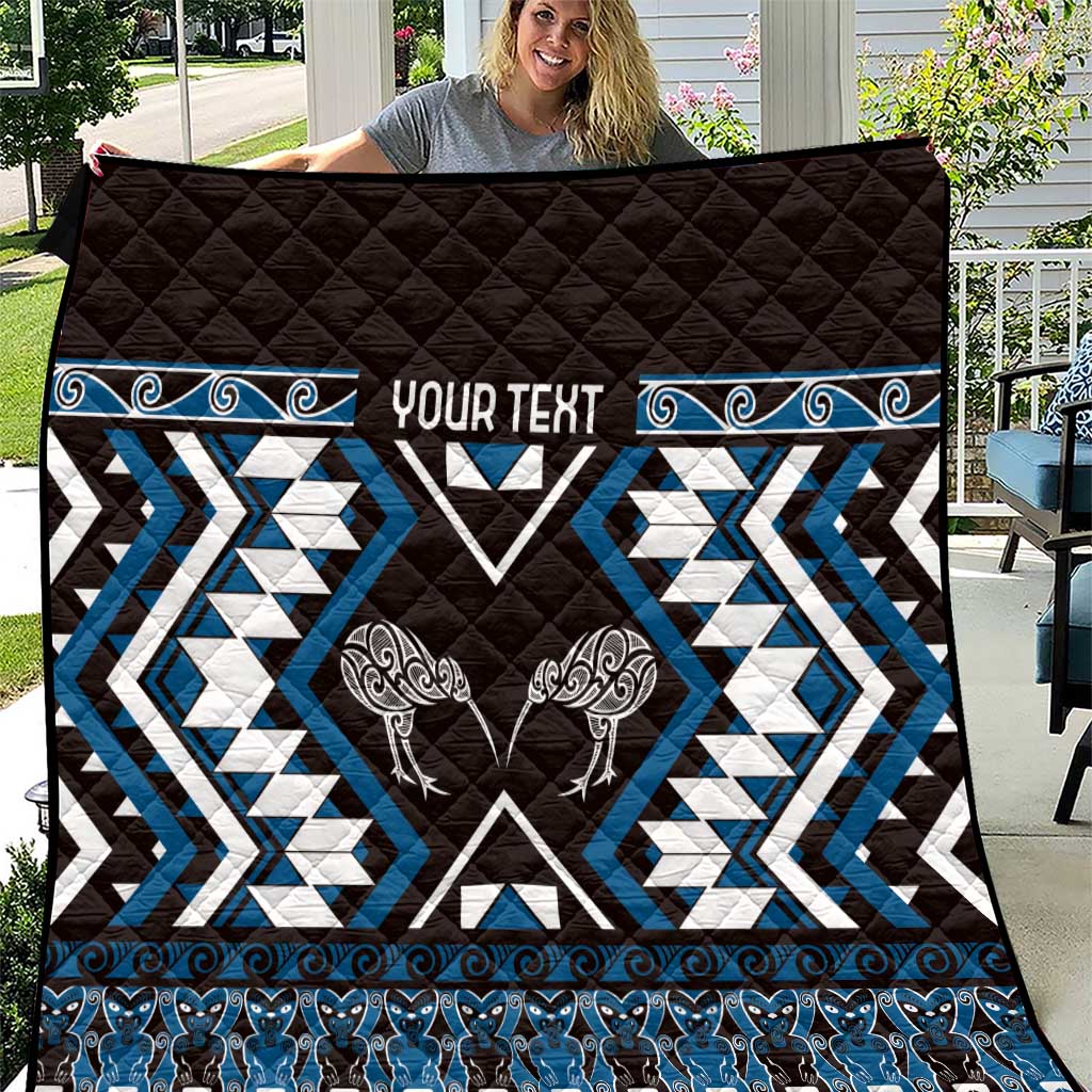 Personalised Taniko Motifs Aotearoa Quilt Waitangi Kowhaiwhai Kiwi - Blue