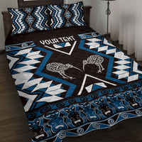 Personalised Taniko Motifs Aotearoa Quilt Bed Set Waitangi Kowhaiwhai Kiwi - Blue LT7 Blue - Polynesian Pride