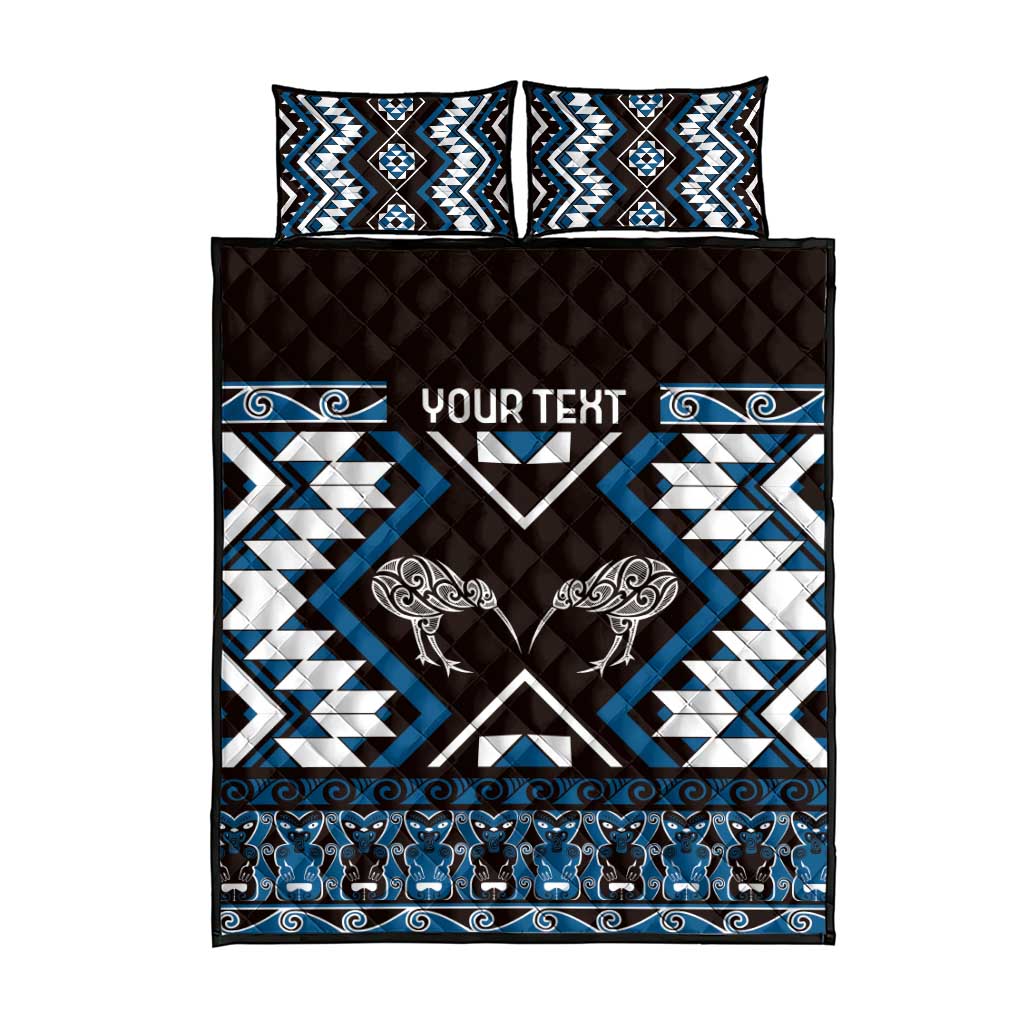 Personalised Taniko Motifs Aotearoa Quilt Bed Set Waitangi Kowhaiwhai Kiwi - Blue LT7 - Polynesian Pride