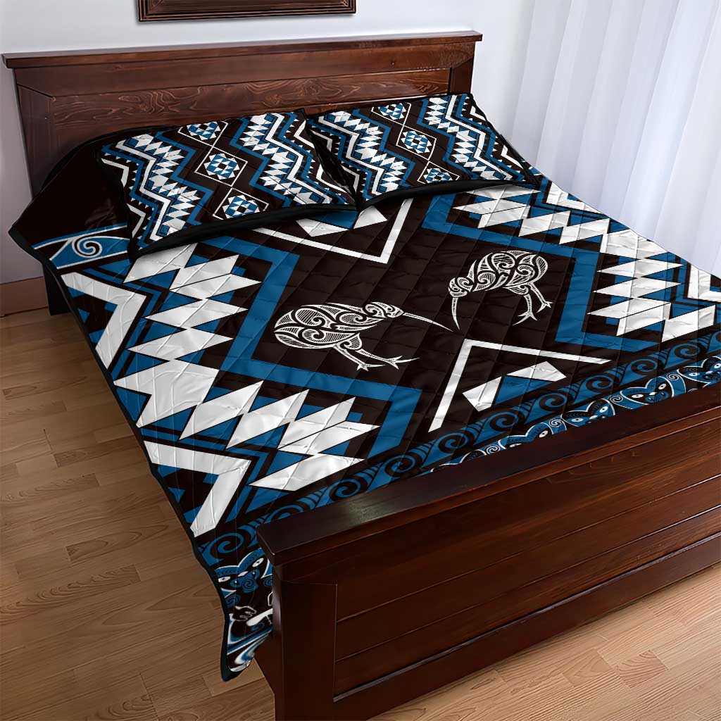 Personalised Taniko Motifs Aotearoa Quilt Bed Set Waitangi Kowhaiwhai Kiwi - Blue LT7 - Polynesian Pride