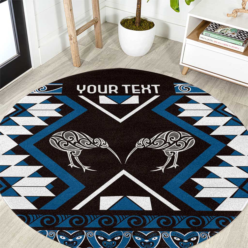 Personalised Taniko Motifs Aotearoa Round Carpet Waitangi Kowhaiwhai Kiwi - Blue