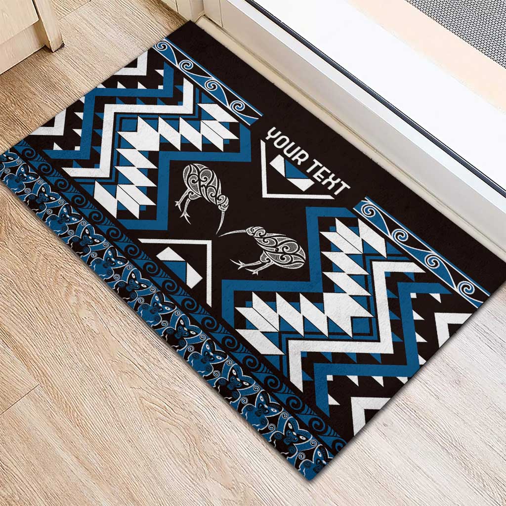 Personalised Taniko Motifs Aotearoa Rubber Doormat Waitangi Kowhaiwhai Kiwi - Blue LT7 - Polynesian Pride
