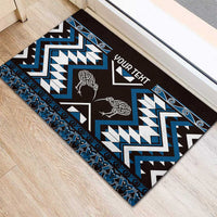 Personalised Taniko Motifs Aotearoa Rubber Doormat Waitangi Kowhaiwhai Kiwi - Blue LT7 - Polynesian Pride