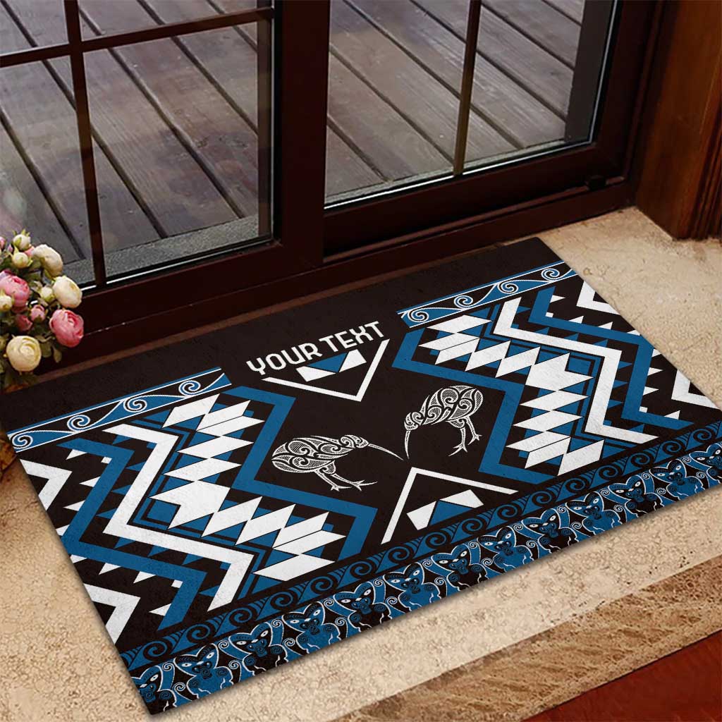 Personalised Taniko Motifs Aotearoa Rubber Doormat Waitangi Kowhaiwhai Kiwi - Blue LT7 - Polynesian Pride