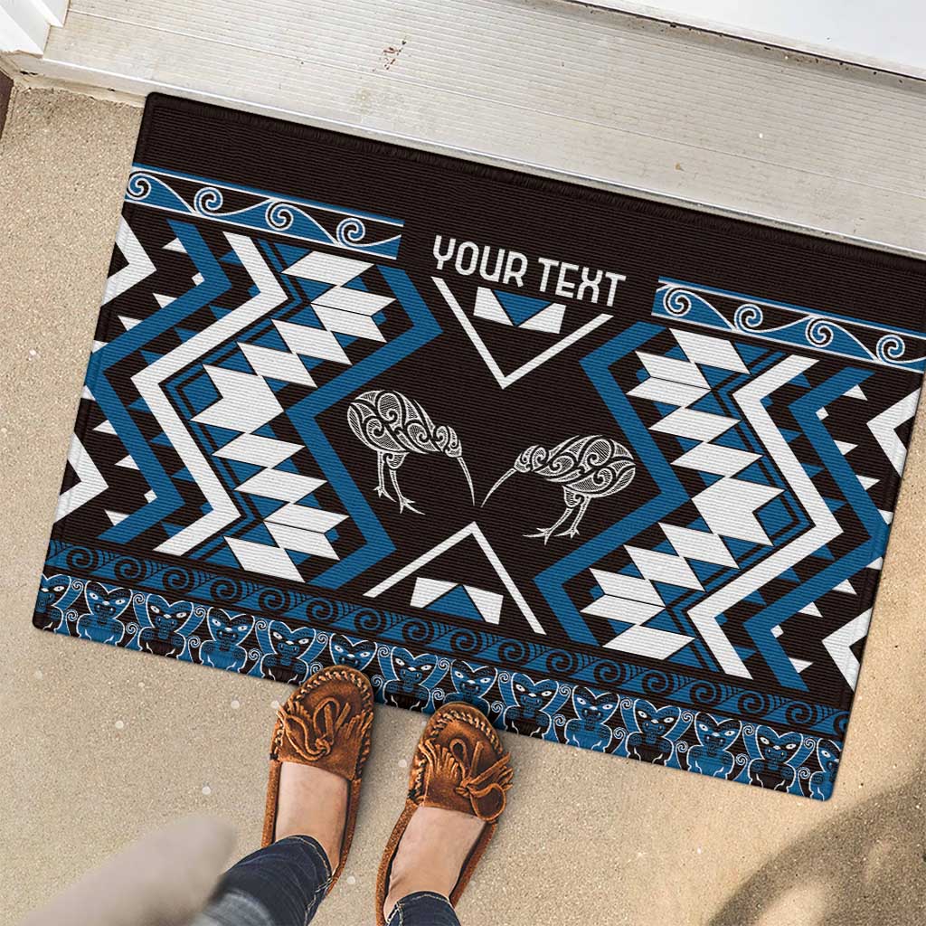 Personalised Taniko Motifs Aotearoa Rubber Doormat Waitangi Kowhaiwhai Kiwi - Blue LT7 - Polynesian Pride