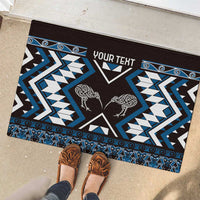 Personalised Taniko Motifs Aotearoa Rubber Doormat Waitangi Kowhaiwhai Kiwi - Blue LT7 - Polynesian Pride