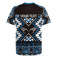 Personalised Taniko Motifs Aotearoa Rugby Jersey Waitangi Kowhaiwhai Kiwi - Blue
