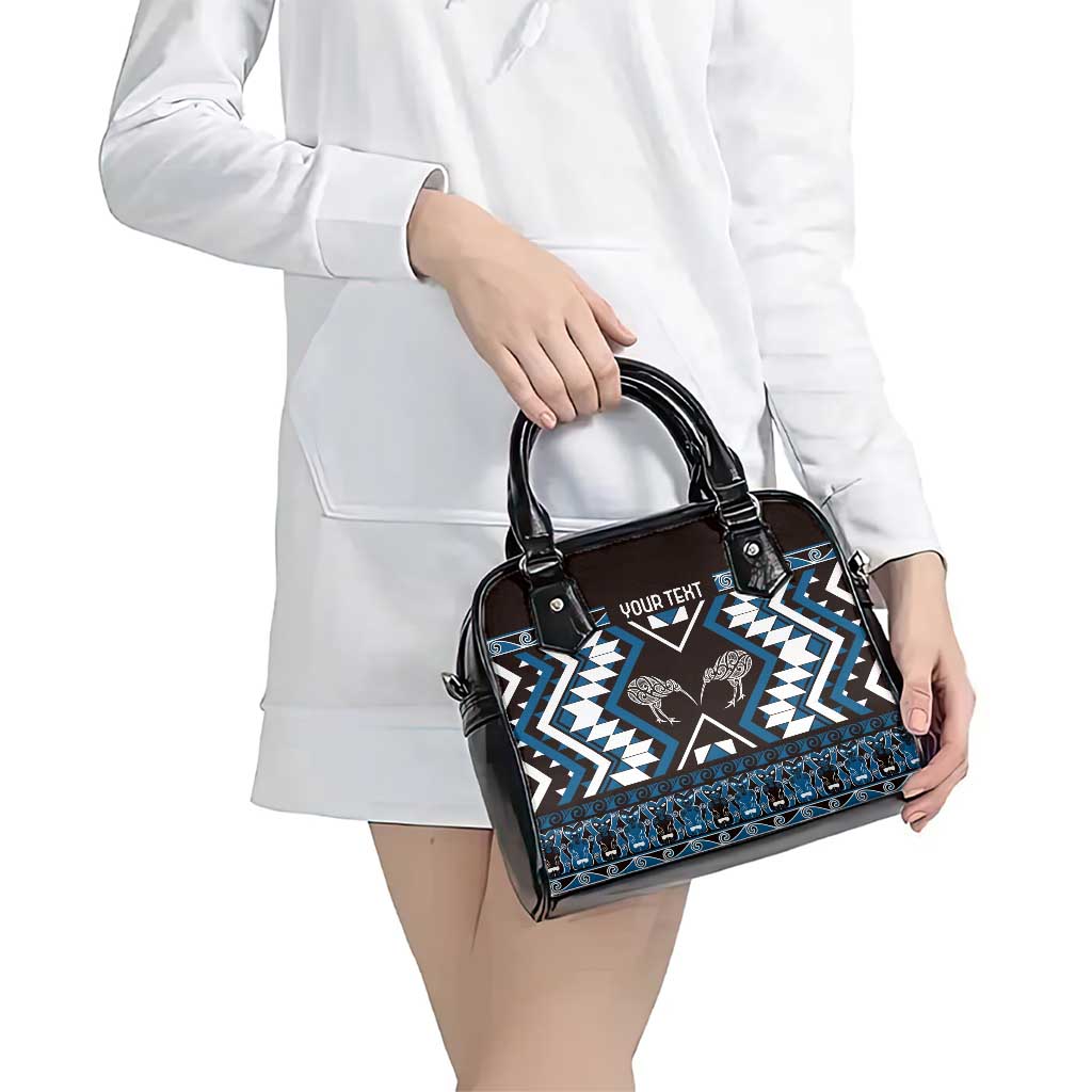 Personalised Taniko Motifs Aotearoa Shoulder Handbag Waitangi Kowhaiwhai Kiwi - Blue