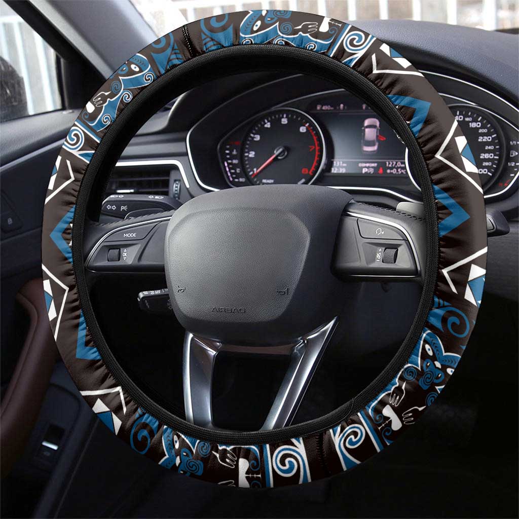Taniko Motifs Aotearoa Steering Wheel Cover Waitangi Kowhaiwhai Kiwi - Blue LT7 - Polynesian Pride