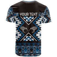 Personalised Taniko Motifs Aotearoa T Shirt Waitangi Kowhaiwhai Kiwi - Blue