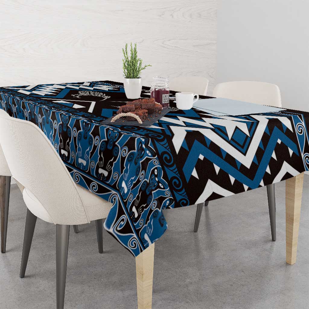 Personalised Taniko Motifs Aotearoa Tablecloth Waitangi Kowhaiwhai Kiwi - Blue LT7 - Polynesian Pride