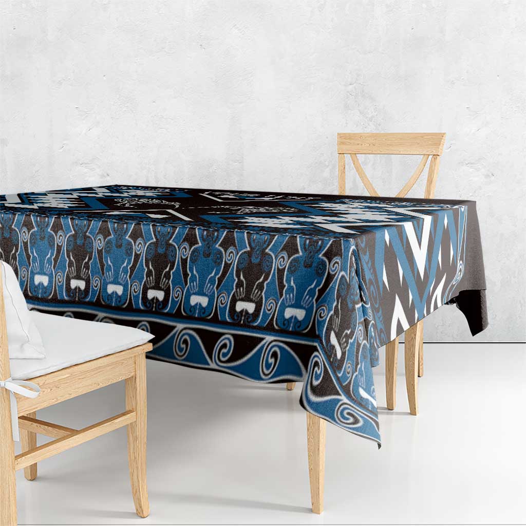 Personalised Taniko Motifs Aotearoa Tablecloth Waitangi Kowhaiwhai Kiwi - Blue LT7 - Polynesian Pride