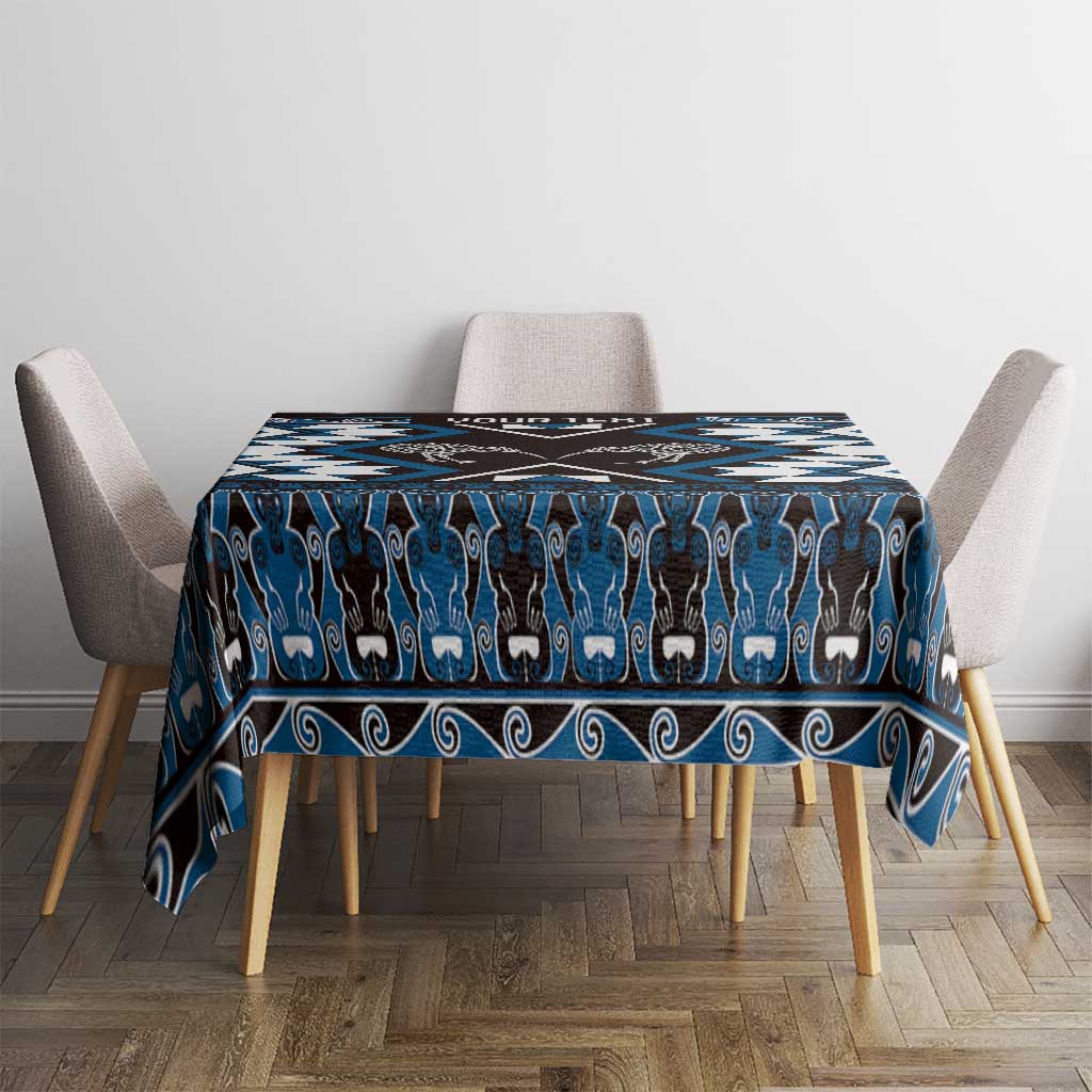 Personalised Taniko Motifs Aotearoa Tablecloth Waitangi Kowhaiwhai Kiwi - Blue LT7 - Polynesian Pride