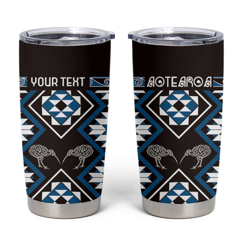 Personalised Taniko Motifs Aotearoa Tumbler Cup Waitangi Kowhaiwhai Kiwi - Blue LT7 Blue - Polynesian Pride