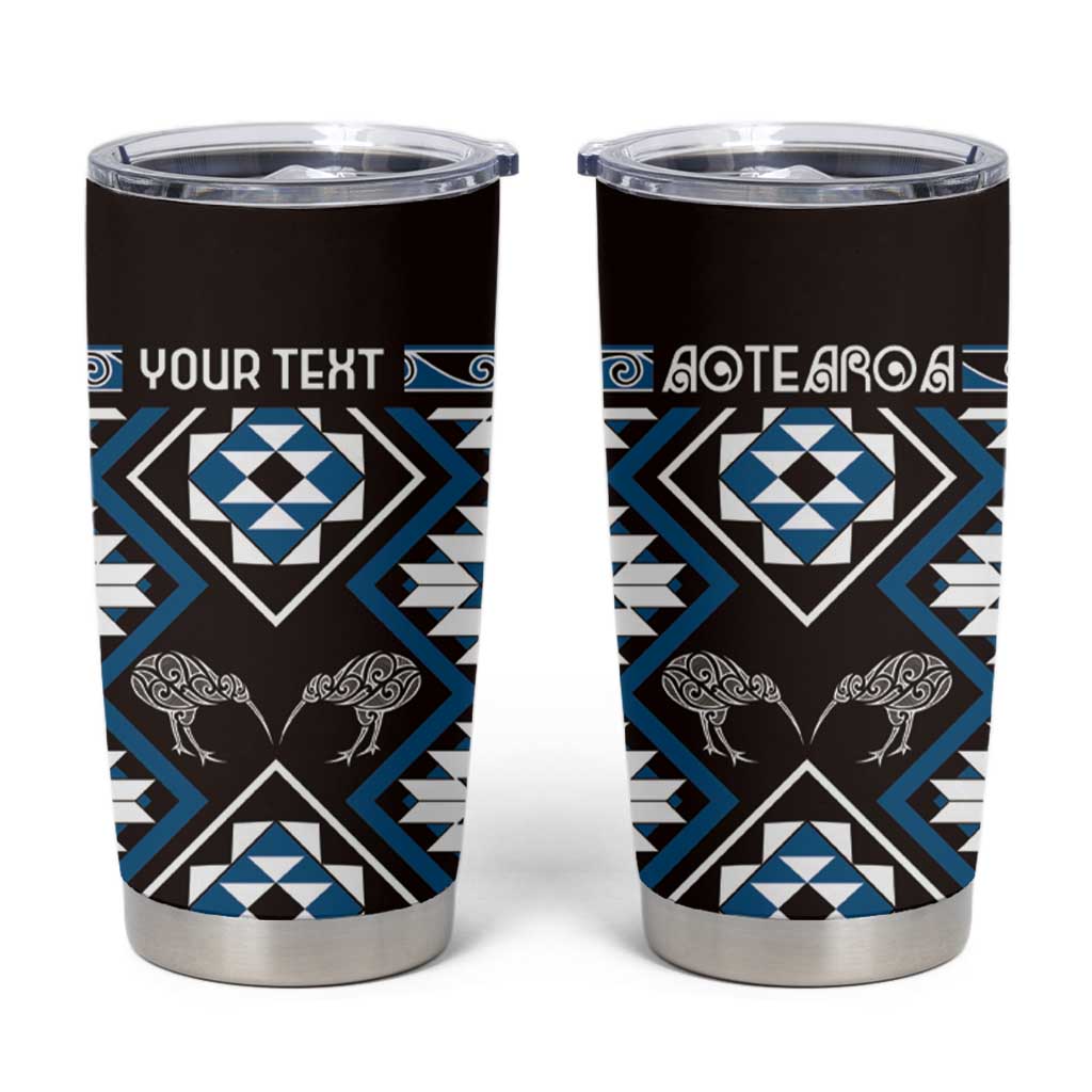 Personalised Taniko Motifs Aotearoa Tumbler Cup Waitangi Kowhaiwhai Kiwi - Blue