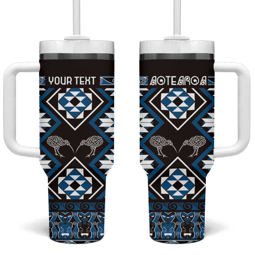 Personalised Taniko Motifs Aotearoa Tumbler With Handle Waitangi Kowhaiwhai Kiwi - Blue LT7 One Size: 40 oz Blue - Polynesian Pride