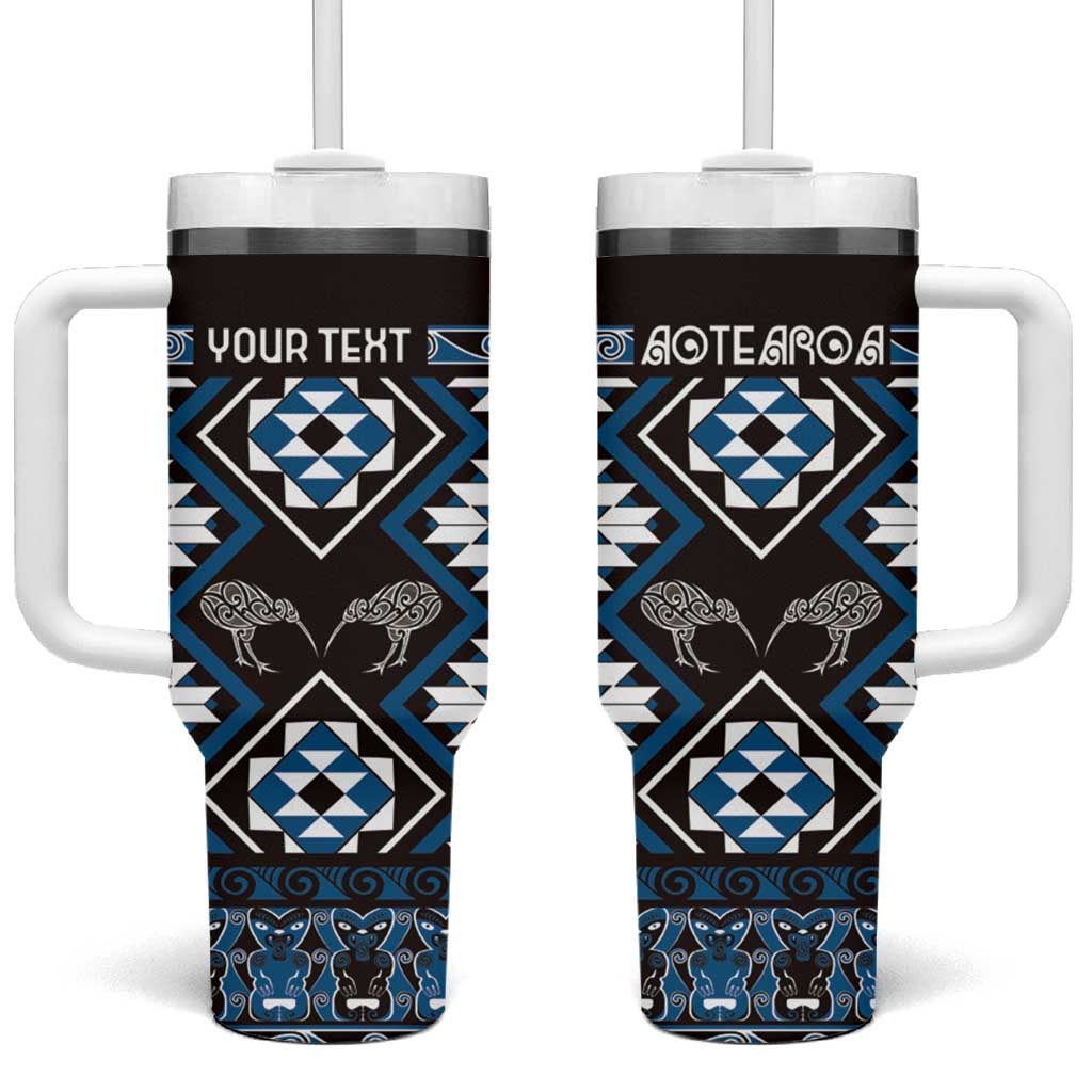 Personalised Taniko Motifs Aotearoa Tumbler With Handle Waitangi Kowhaiwhai Kiwi - Blue