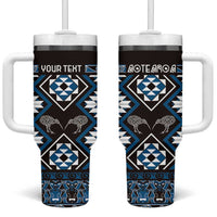 Personalised Taniko Motifs Aotearoa Tumbler With Handle Waitangi Kowhaiwhai Kiwi - Blue LT7 One Size: 40 oz Blue - Polynesian Pride